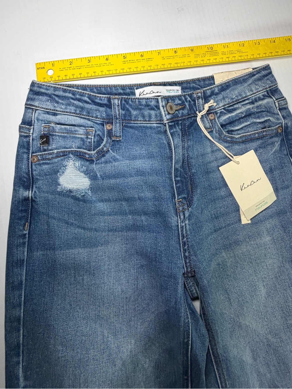 KanCan Blue Wide-Leg High-Rise Jeans with Subtle Distress - Picture 2 of 8